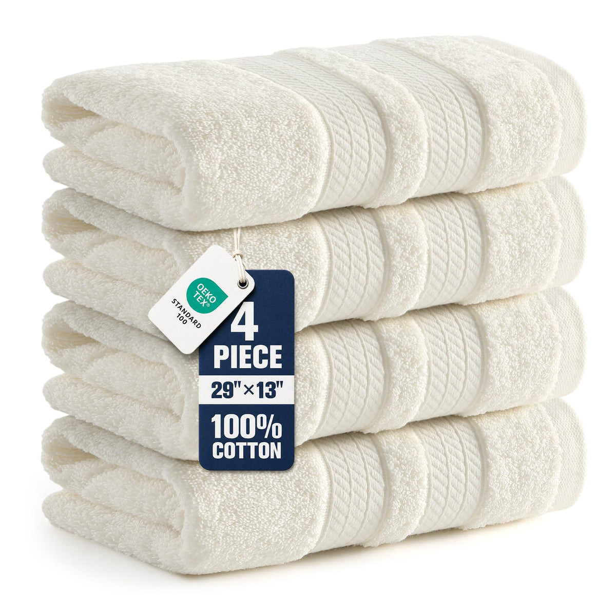 ecolook 4 Pack Premium Hand Towels for Bathroom, 500 GSM Cotton, Cream