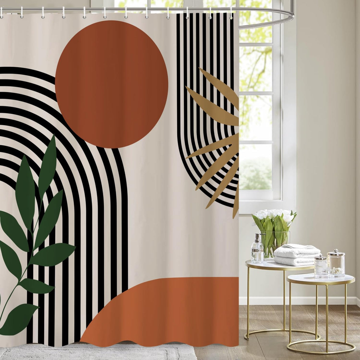 Burnt Orange Rust Shower Curtain Boho Abstract Geometric