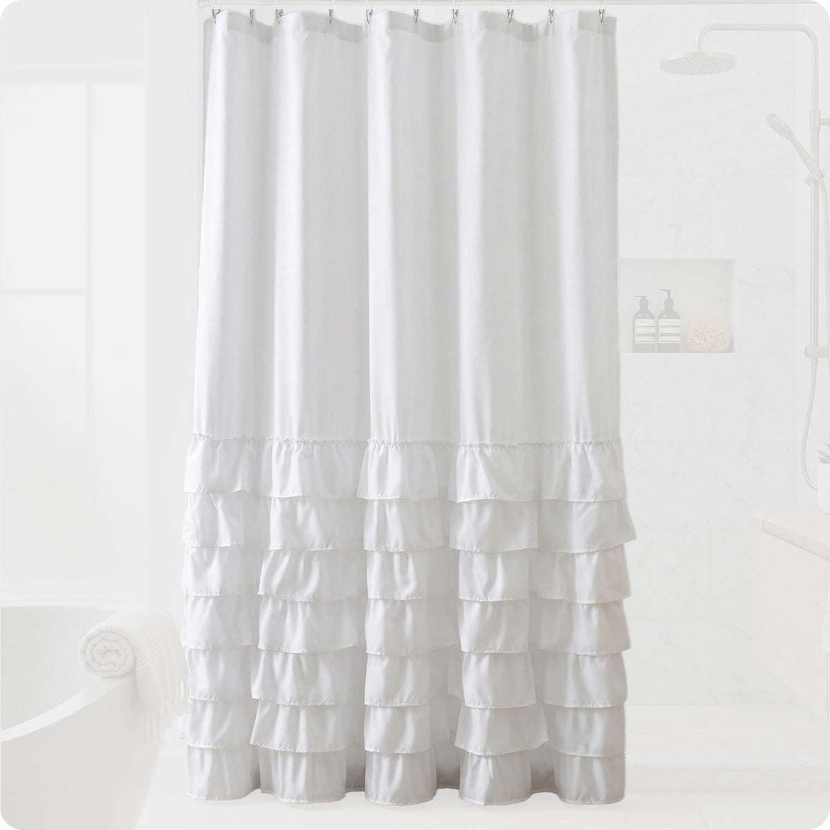 VCNY Home Melanie Ruffled Tier Shower Curtain, White, 72 x 72 in