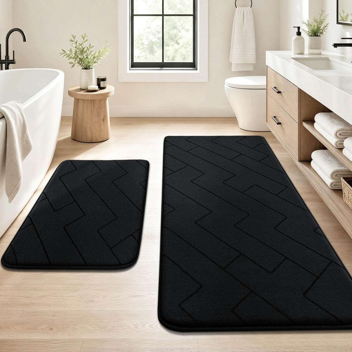 YIHOUSE 3 Piece Bathroom Rug Set - Soft Memory Foam Bath Mat, Dark Grey