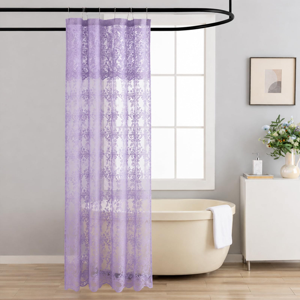 TUDECO Sage Green Shower Curtain with Attached Valance, 72 x 72, 1 Panel