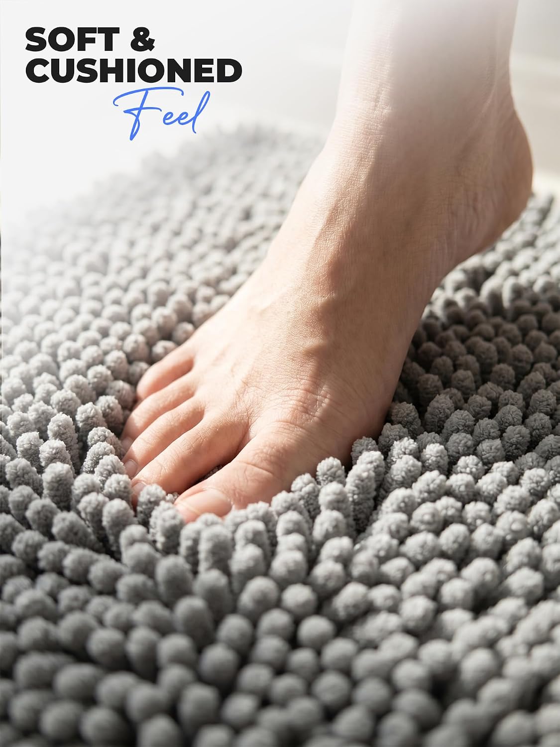 Utopia Home Absorbent Chenille Bath Rug Mat for Bathroom, 24x17 Inch, Grey