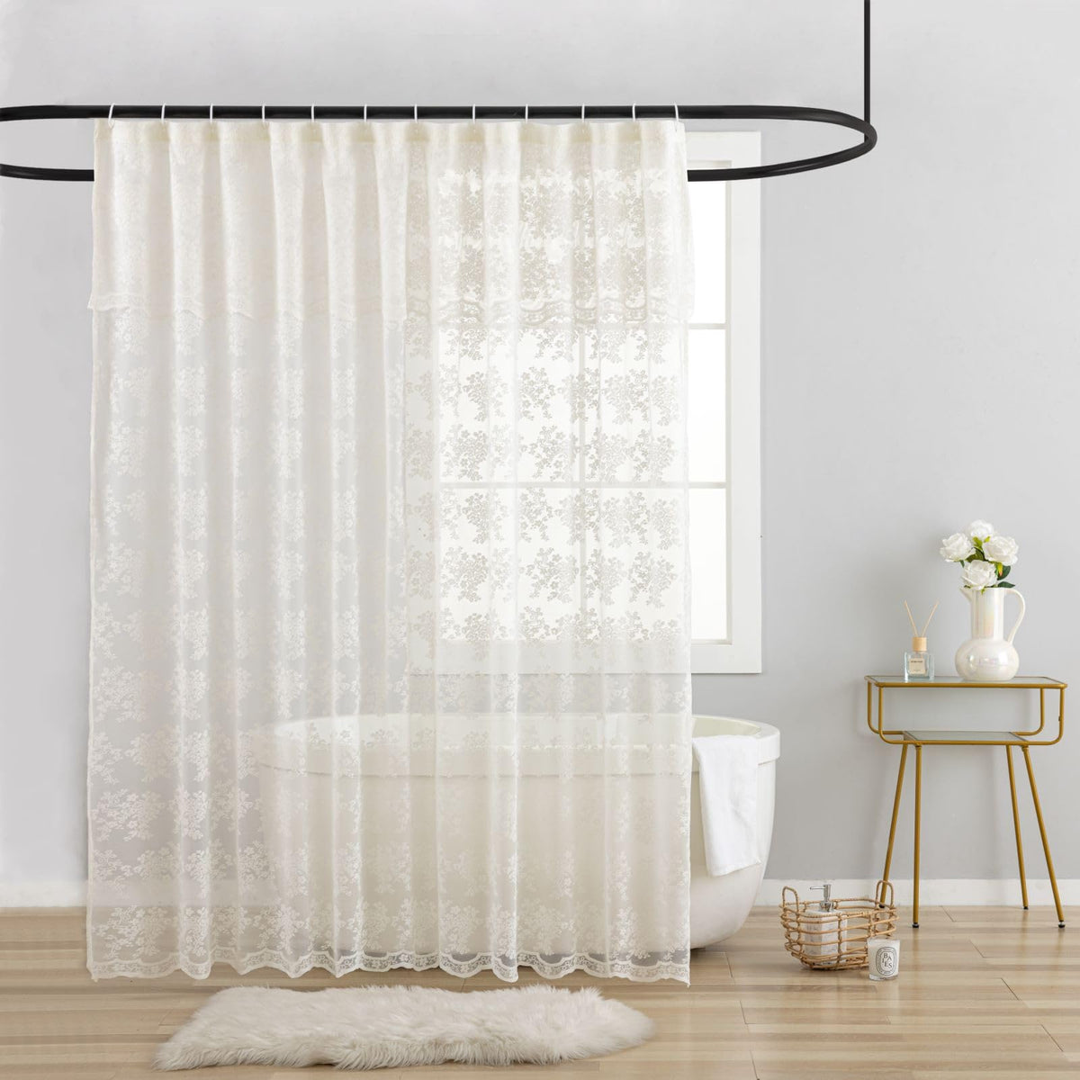 TUDECO Sage Green Shower Curtain with Attached Valance, 72 x 72, 1 Panel