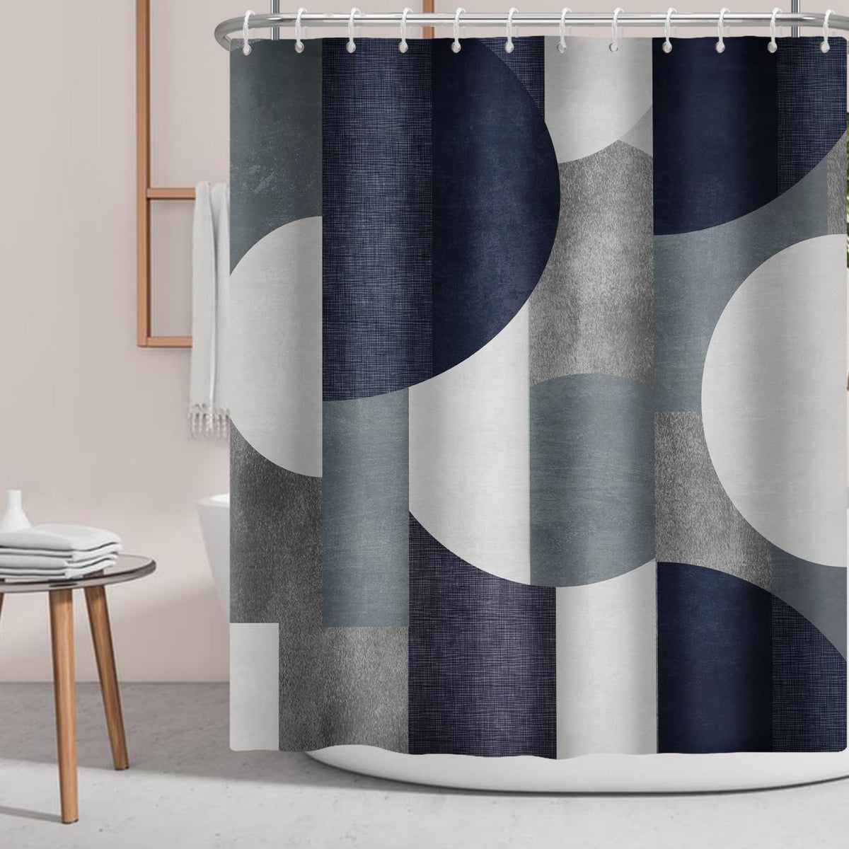 Green Shower Curtain Abstract Modern Geometry Mid Century Circles 72x72 IN