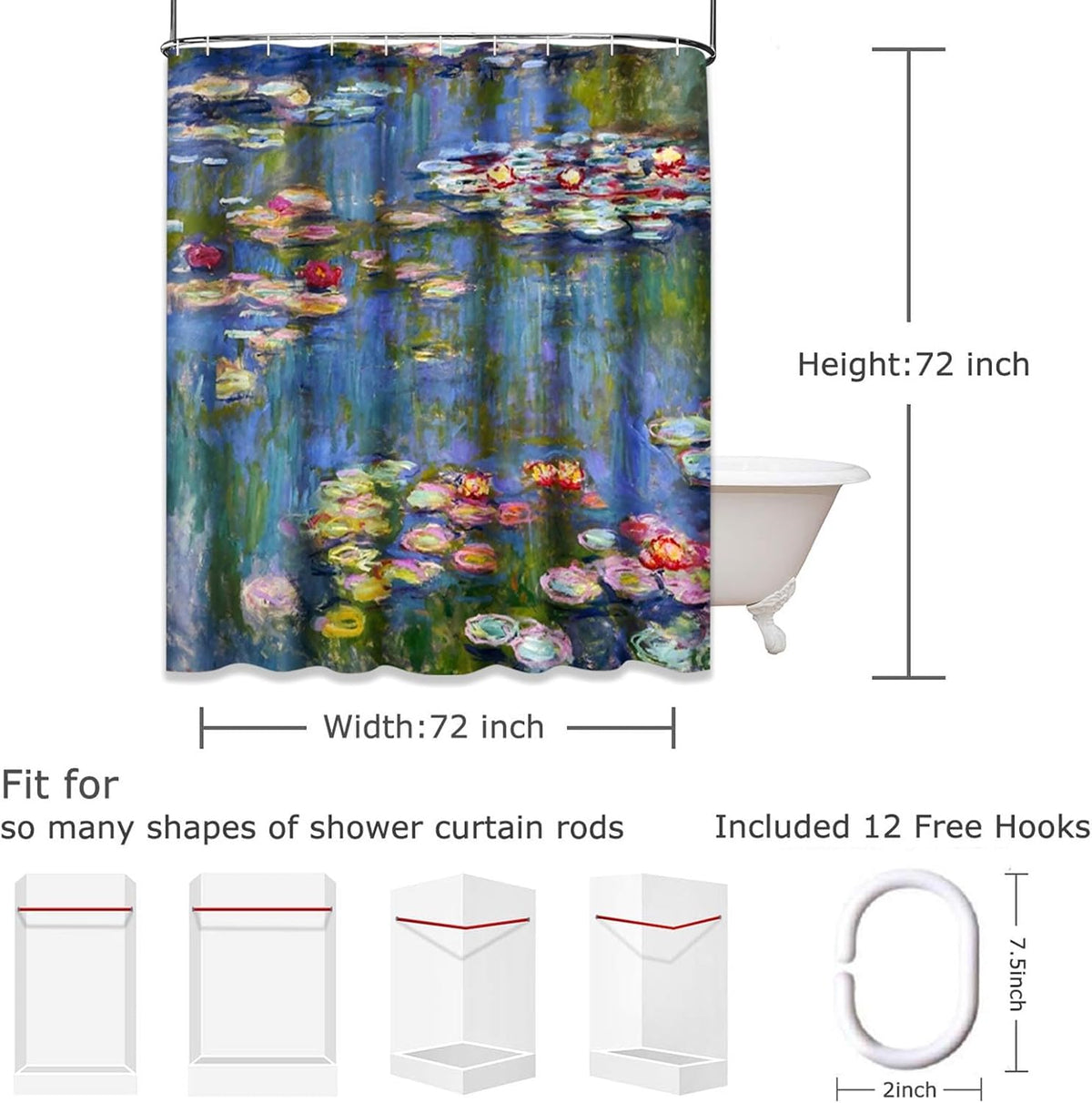 ArtSocket Shower Curtain, for Bathroom Decor 72" x 72", Floral Lily Art
