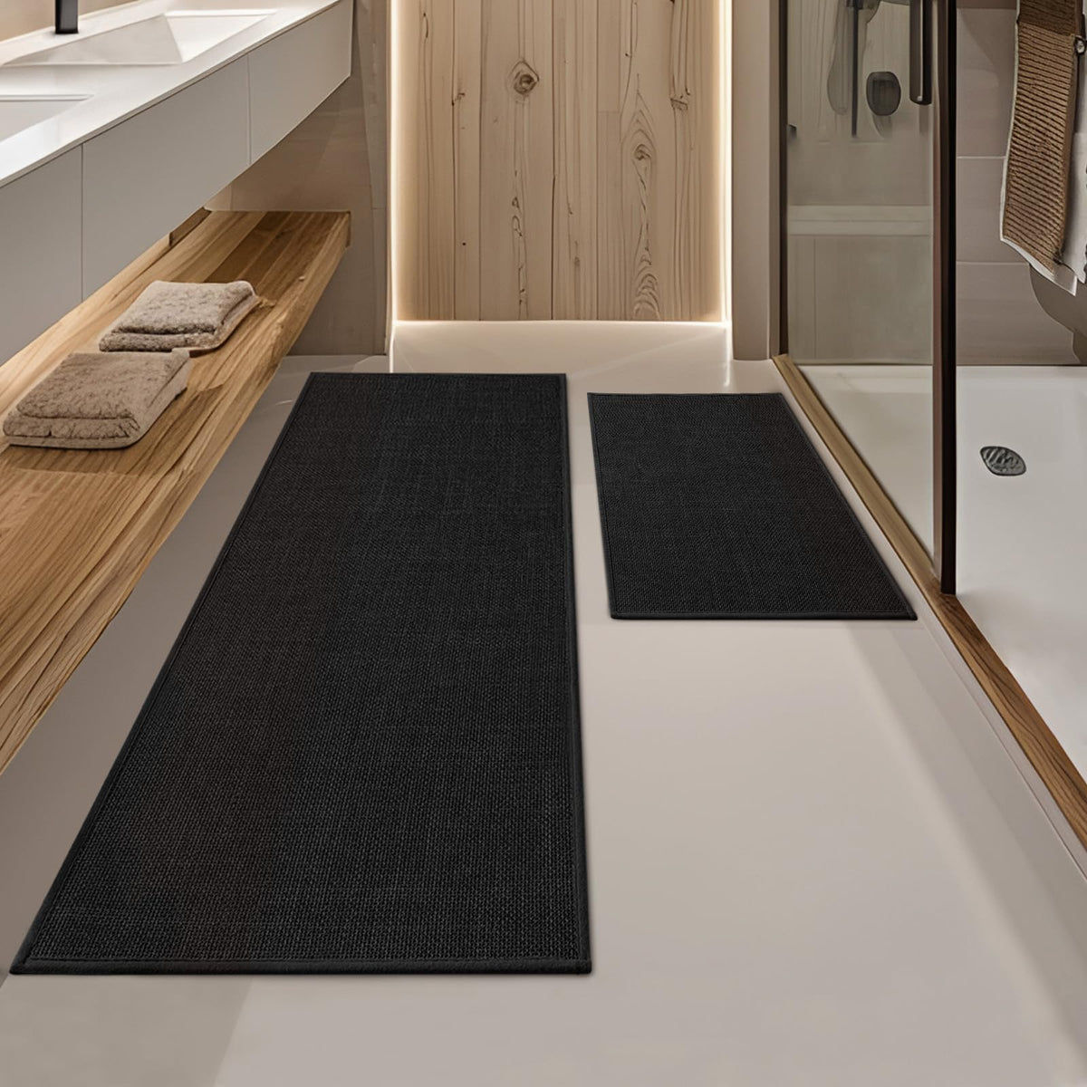 YIHOUSE Bathroom Rugs Thin Bath Mat Sets 2 Pieces Quick Dry,Beige