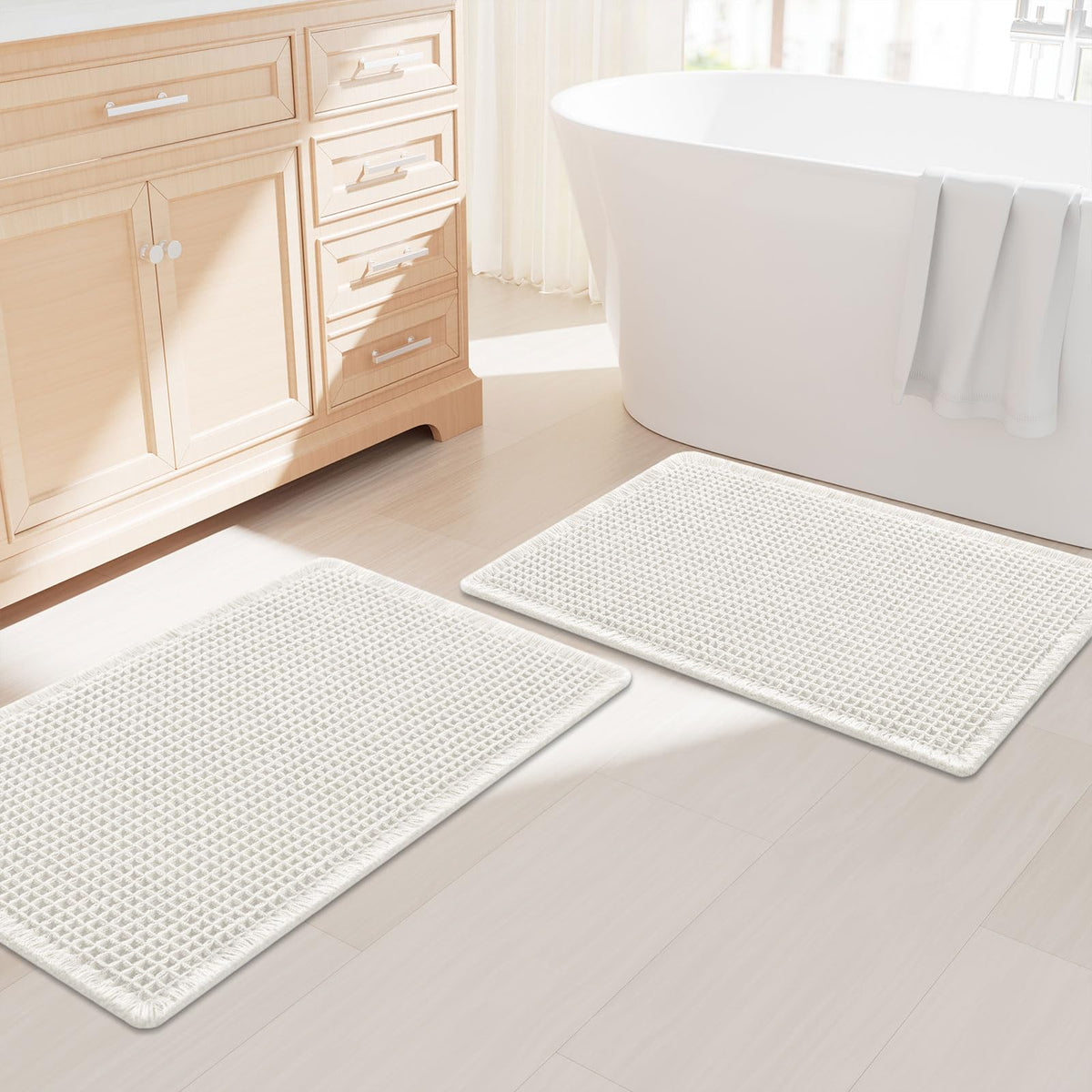 Smiry Waffle Bathroom Rugs Sets 2 Piece (30x20+24x16, Brown)