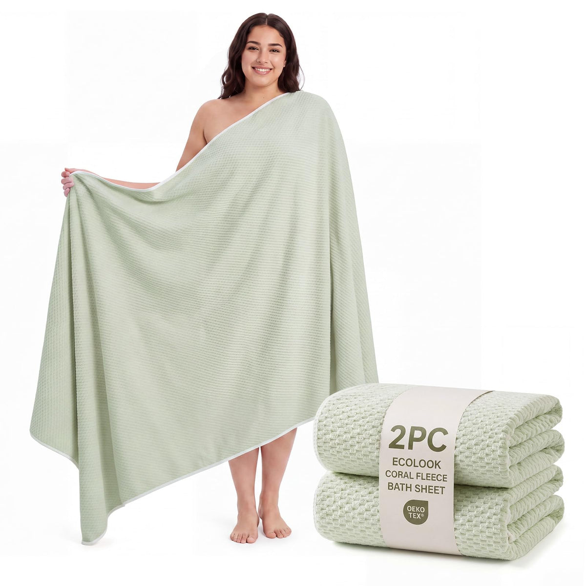 ecolook Microfiber Bath Towel Set of 6, Large 35" x 70", Beige