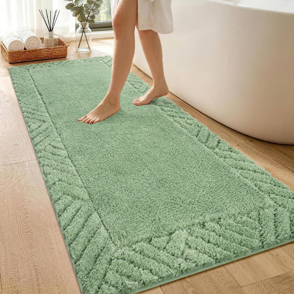 48x17 Long Bathroom Runner Rugs Beige, Non Slip Washable Bath Rugs