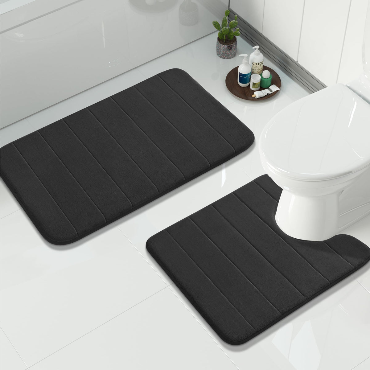 Yimobra Memory Foam Bathroom Rugs Sets 2 Piece - Super Soft Absorbent Quick Dry Bath Mat Set, Machine Washable Non Slip Floor Carpet for Tub Shower & Single Sink (17x24 & 31.5x20 Inch, Gray)