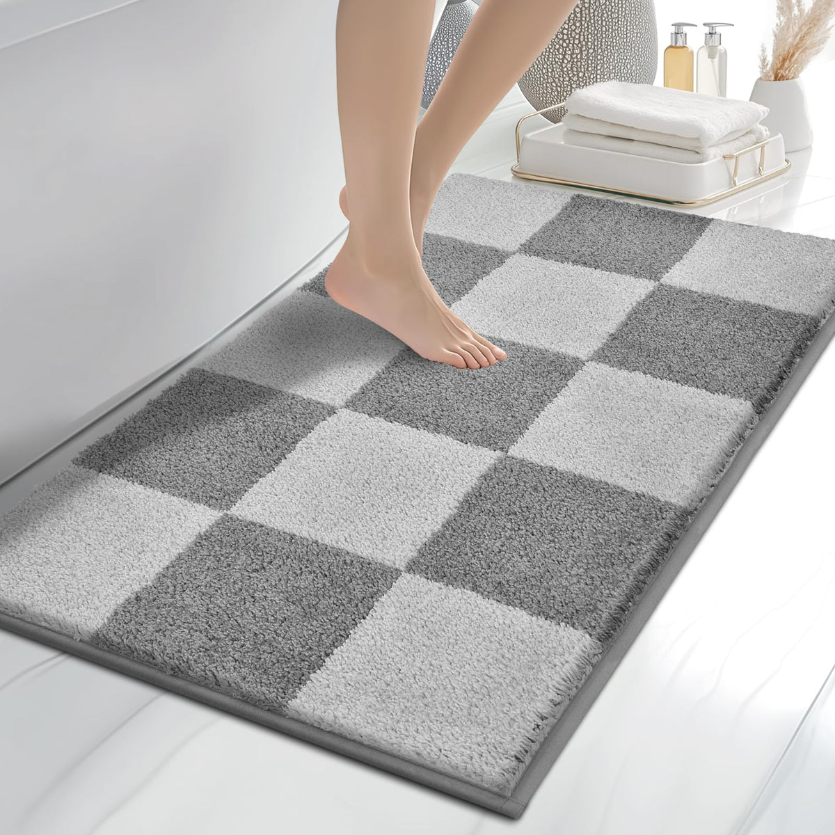 anllugs Bathroom Rugs, 20" x 30" Soft Bath Rugs, Olive Green & Green