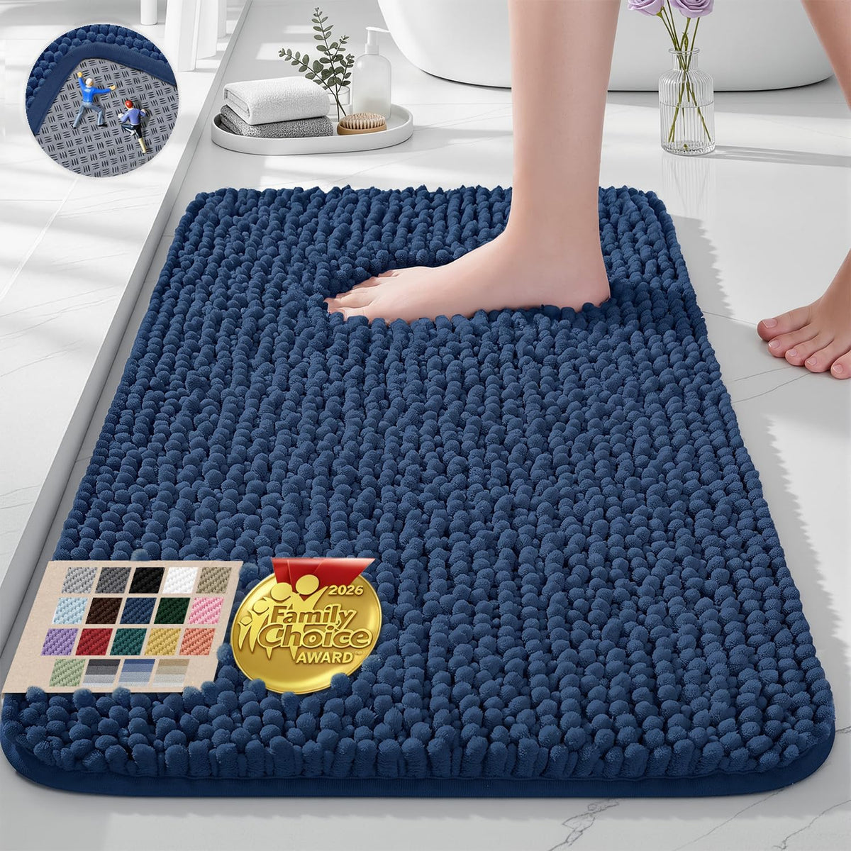 Ophanie Grey Bathroom Rugs 30x20, Soft Chenille Bath Mat, Non Slip Absorbent Quick Dry Light Gray Mats, Machine Washable Thick Small Area Rug Sets,Grip Bathmat for Shower,Toilet,Sink and Indoor Floor