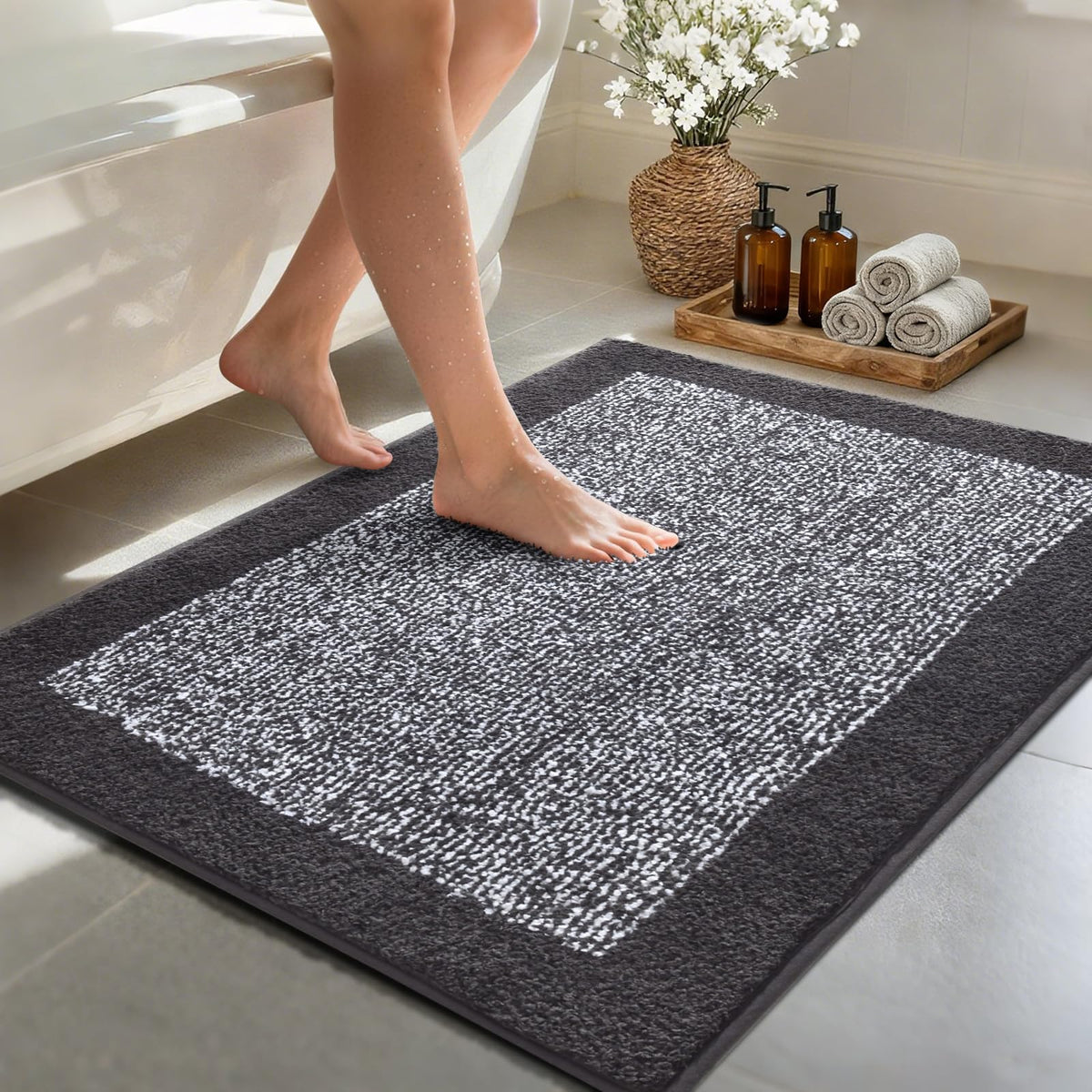 48x24 Long Bathroom Rugs Non Slip Washable, Soft Absorbent Bath Mat Blue