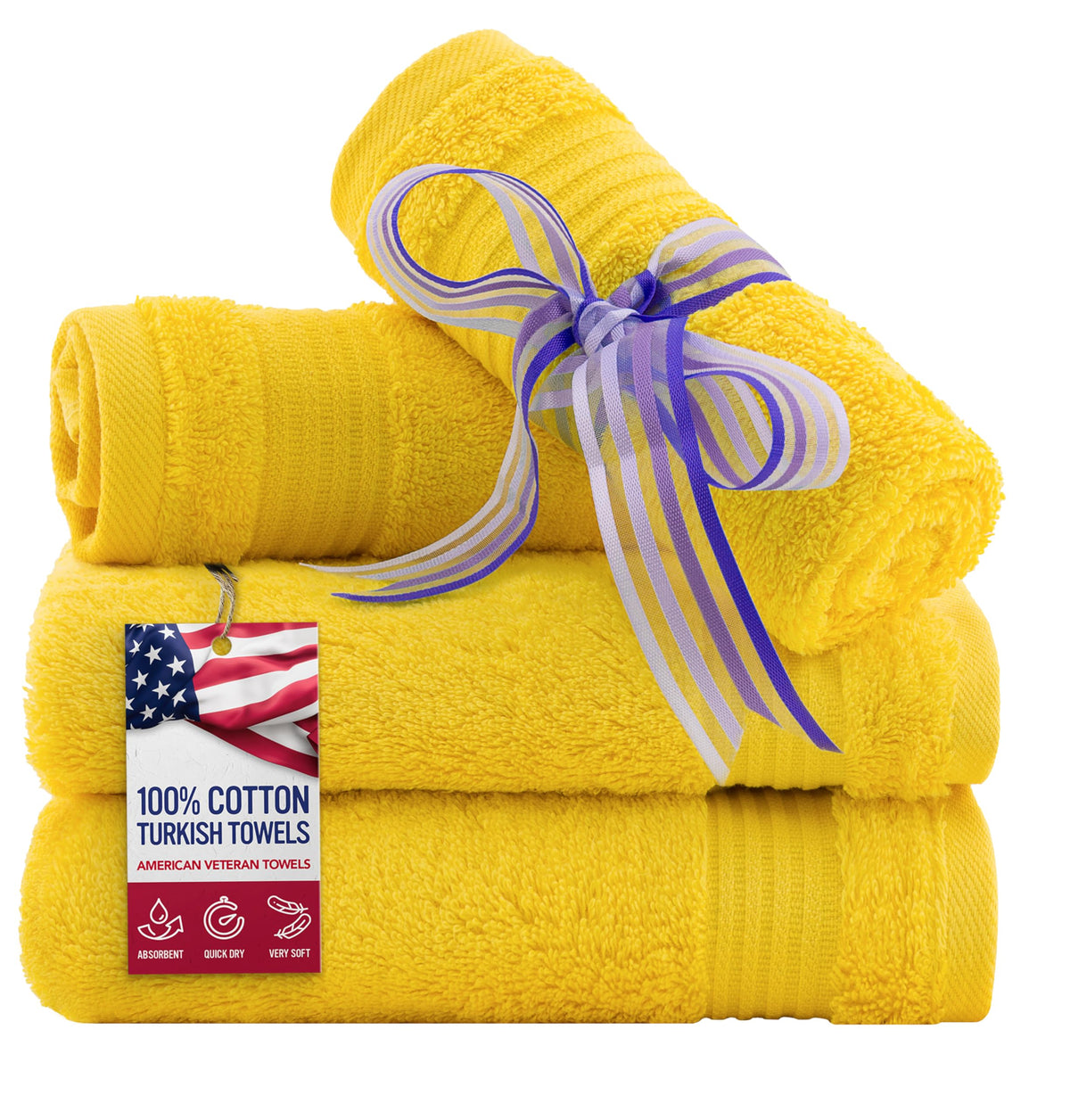 American Veteran Towel, Hand Towels for Bathroom Set of 4, 100% Cotton Turkish Hand Towel Sets, Soft Hand Face Towels, Navy Blue Hand Towels