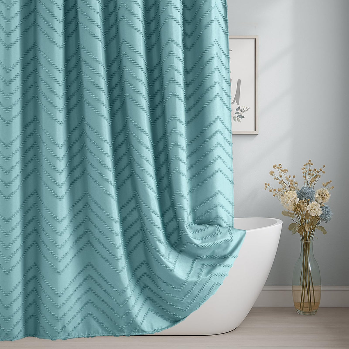 White Boho Fabric Shower Curtain 72 x 84 Inches