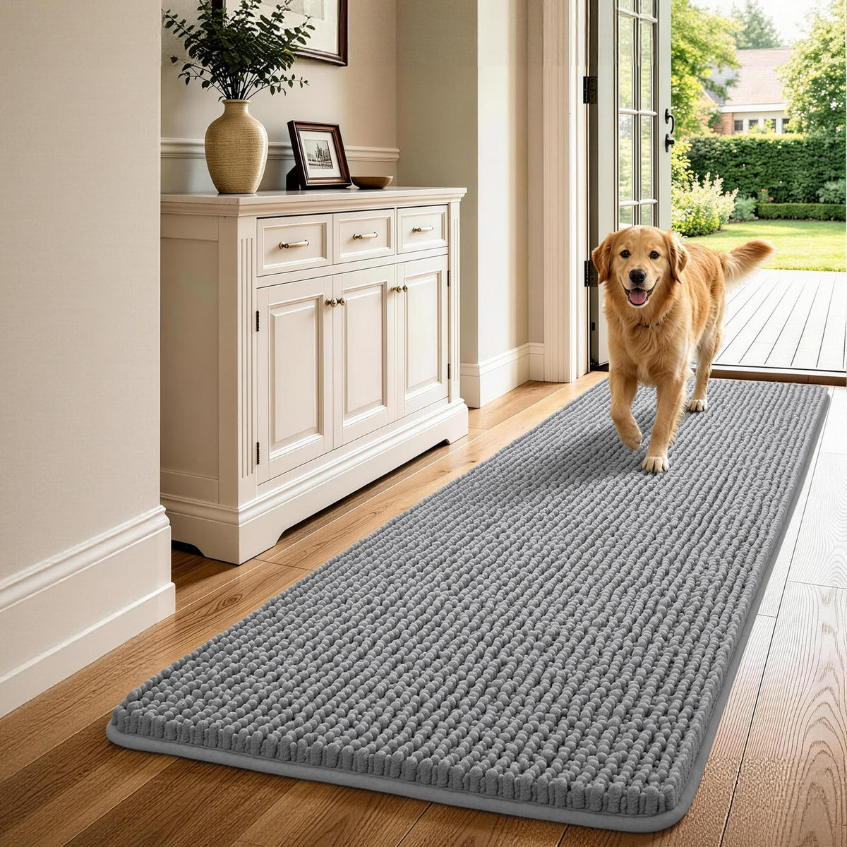 Ophanie Grey Bathroom Rugs 30x20, Soft Chenille Bath Mat, Non Slip Absorbent Quick Dry Light Gray Mats, Machine Washable Thick Small Area Rug Sets,Grip Bathmat for Shower,Toilet,Sink and Indoor Floor