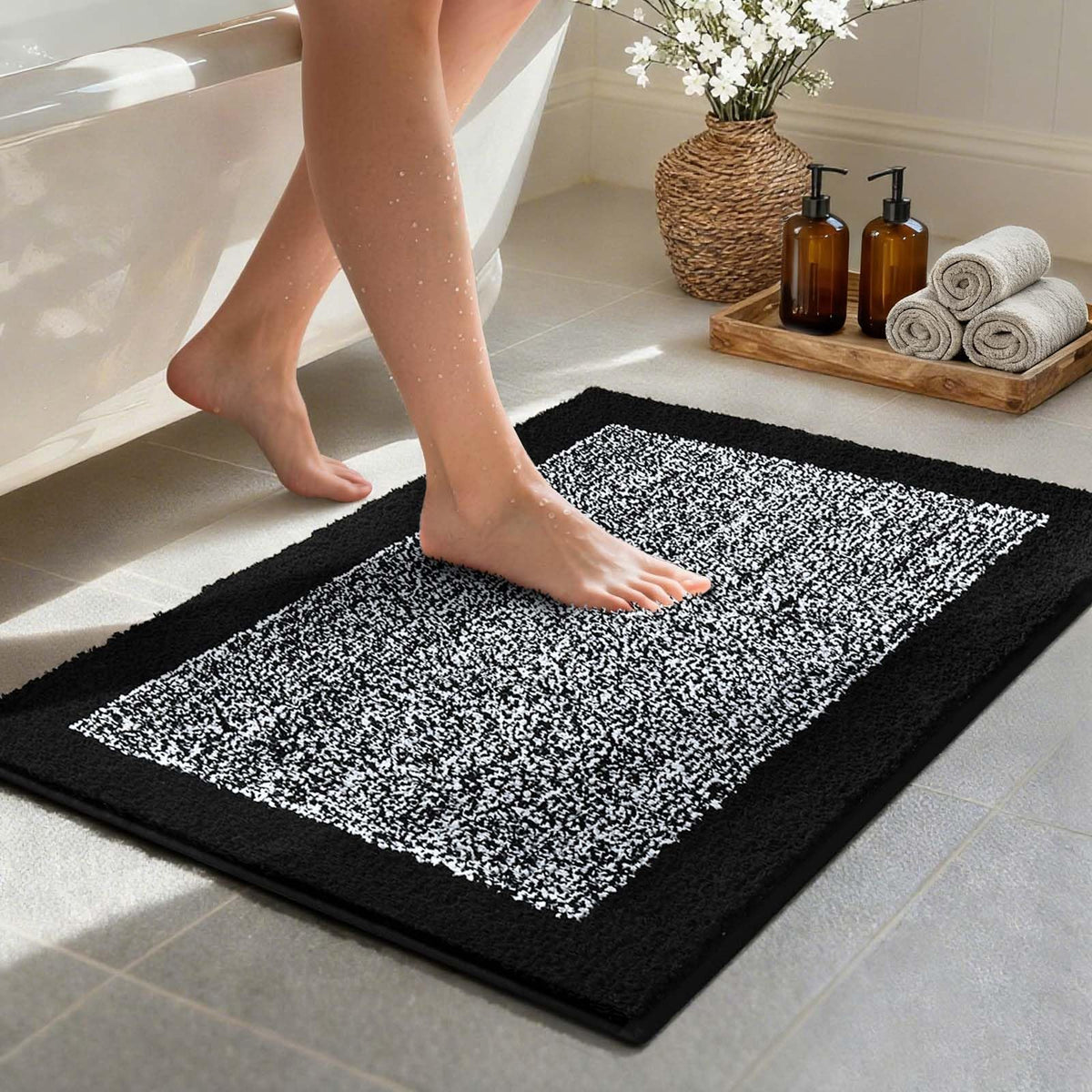 48x24 Long Bathroom Rugs Non Slip Washable, Soft Absorbent Bath Mat Blue