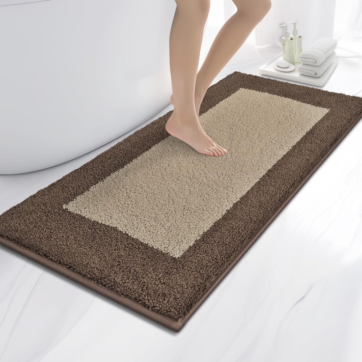 anllugs Bathroom Rugs, 20" x 30" Soft Bath Rugs, Olive Green & Green