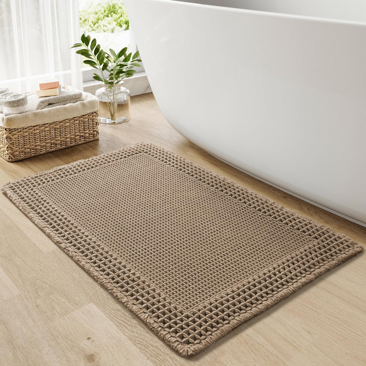 RESARE Waffle Bath Mat for Bathroom, Non Slip Bathroom Rugs 17"x24" Green