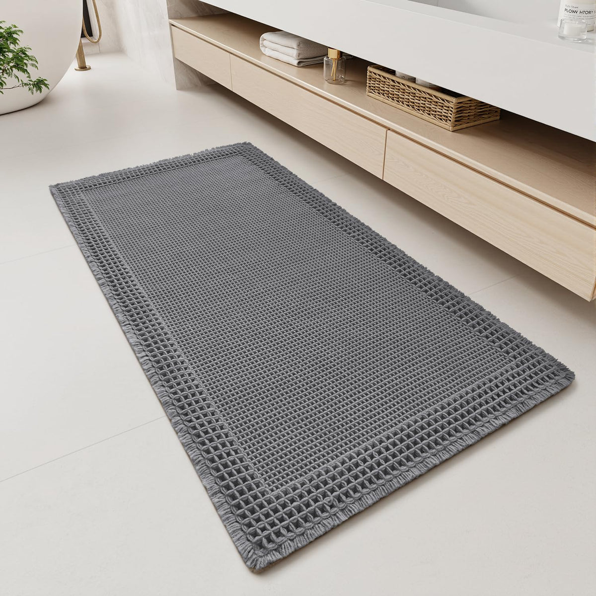 RESARE Waffle Bath Mat for Bathroom, Non Slip Bathroom Rugs 17"x24" Green