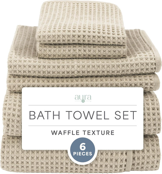 S&T INC. Aura Waffle Bath Towel Set, 6 Pieces, Beige