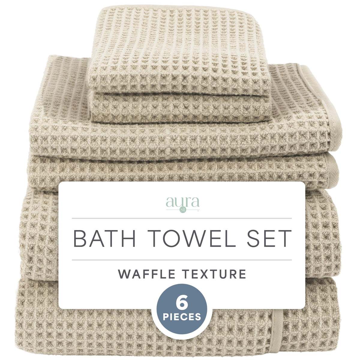 S&T INC. Aura Waffle Bath Towel Set, 6 Pieces, Beige