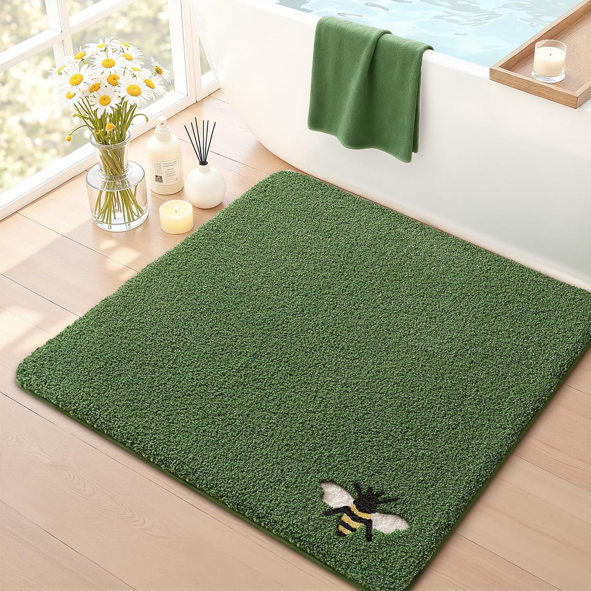 LUMI Square Beach Bathroom Rug 32x32, Soft Absorbent Bath Mat, Non Slip