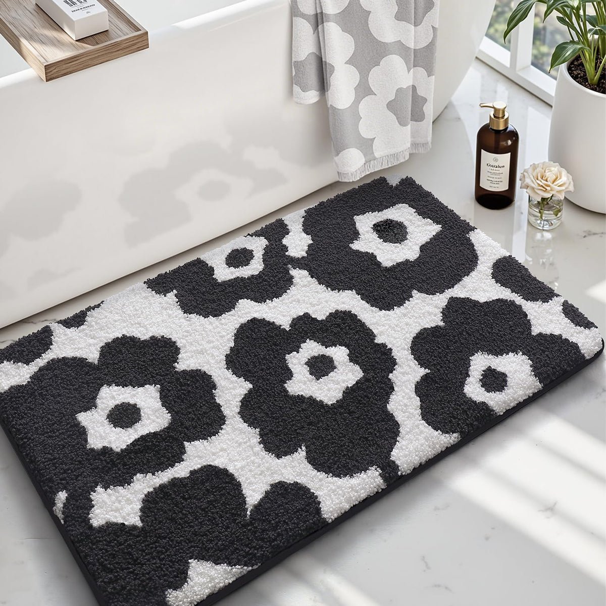 LUMI Square Beach Bathroom Rug 32x32, Soft Absorbent Bath Mat, Non Slip