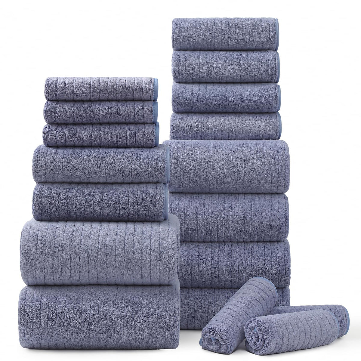 18 Piece Bath Towels Set,Ultra Soft Family Bathroom Towel Set with Hanging Loops-6 Bath Towels,6 Hand Towels,6 Washcloths,Highly Absorbent Quick Dry Shower Towel for Bathroom,Hotel,Spa-Grey Towel Set