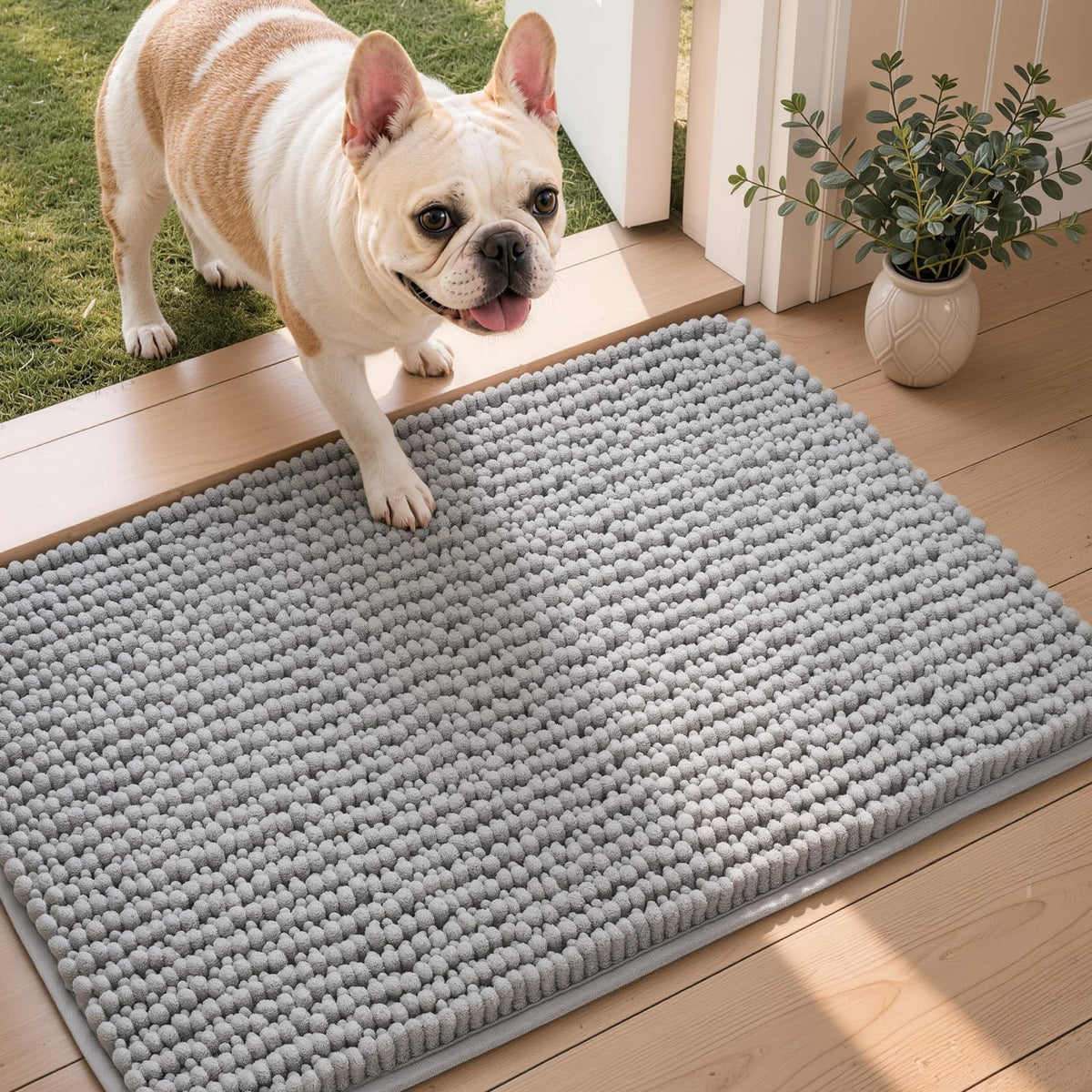Ophanie Grey Bathroom Rugs 30x20, Soft Chenille Bath Mat, Non Slip Absorbent Quick Dry Light Gray Mats, Machine Washable Thick Small Area Rug Sets,Grip Bathmat for Shower,Toilet,Sink and Indoor Floor