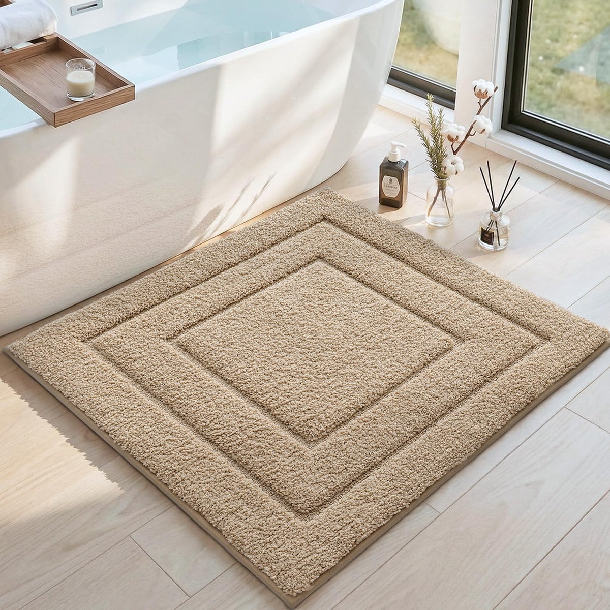 DEXI Bathroom Rugs 36x24, Non-Slip Bath Mat Soft Absorbent, Beige