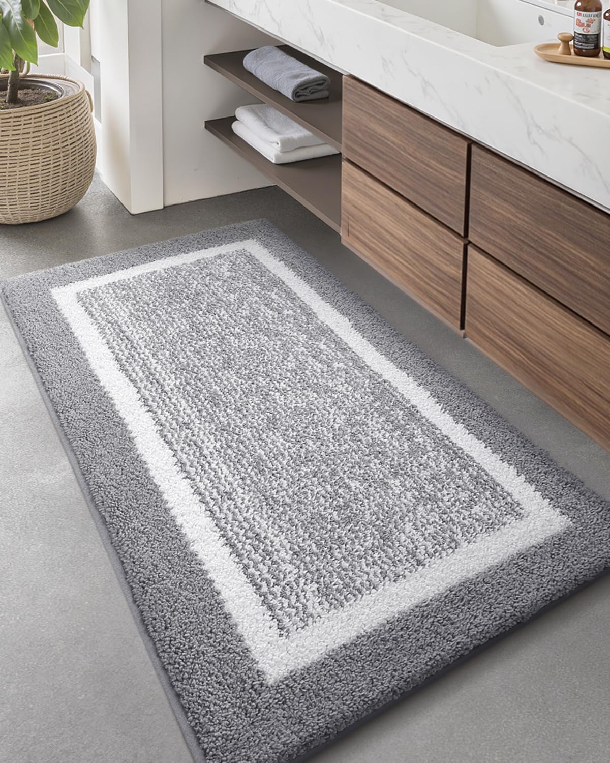 Color&Geometry 16"x24" Small Bath Mats for Bathroom Simple and Stylish,Gray