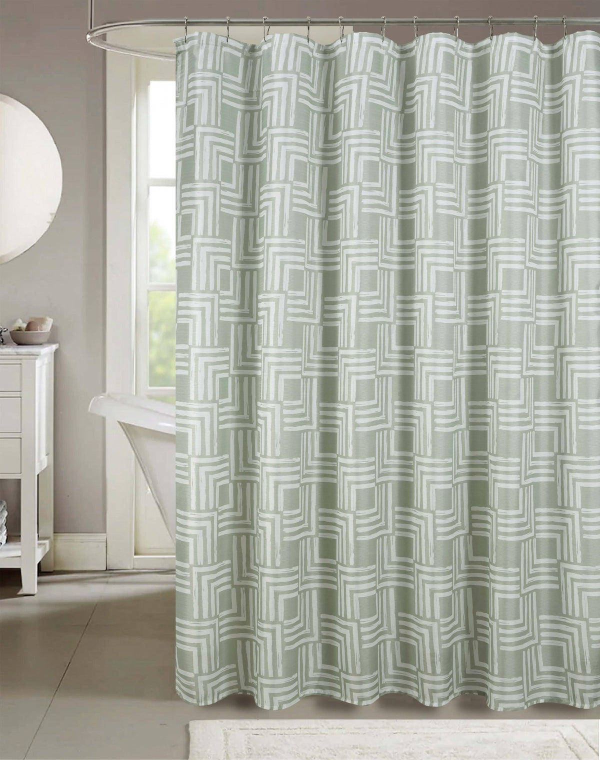 Blue Floral Fabric Shower Curtain Farmhouse Border Design for Bath 72x72