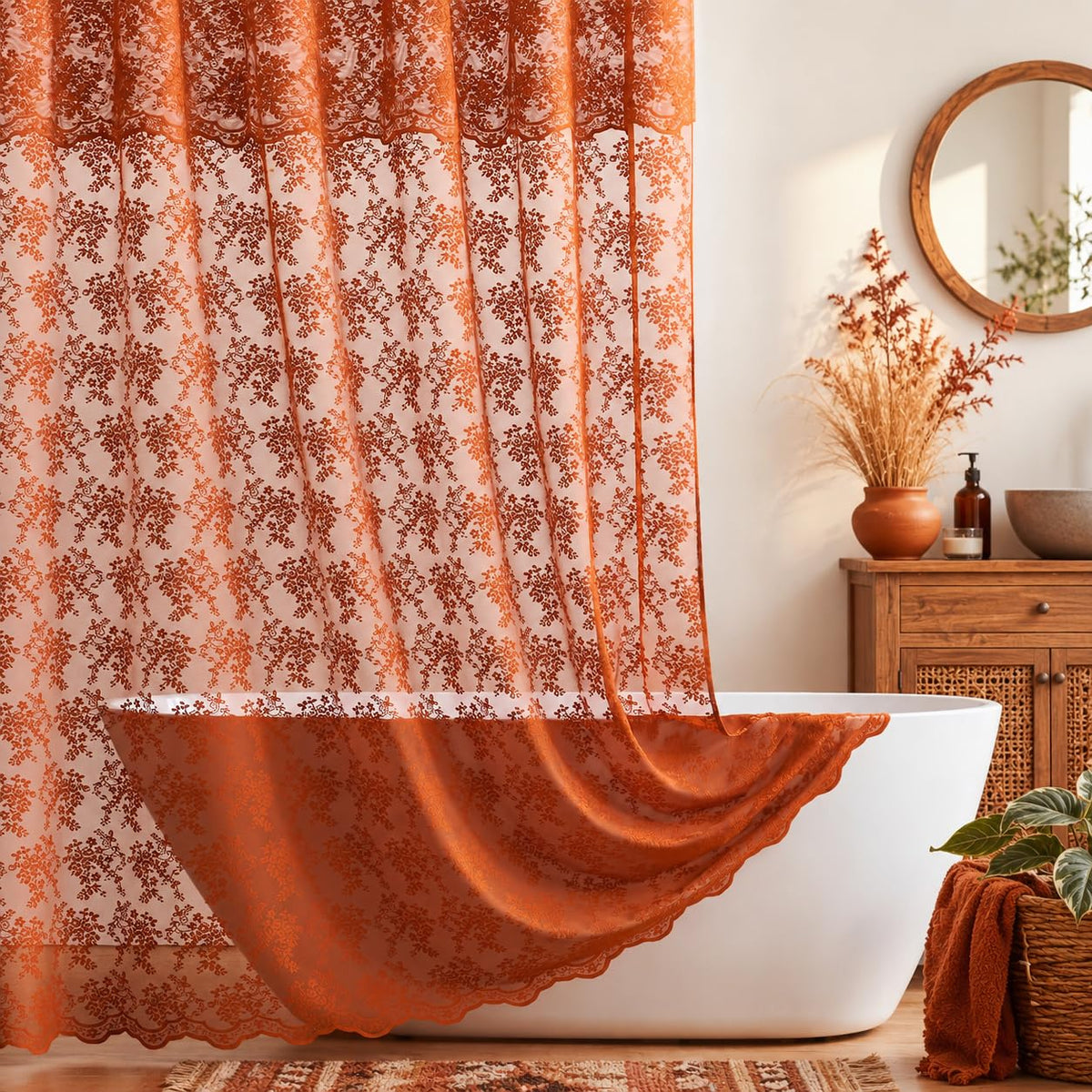 TUDECO Sage Green Shower Curtain with Attached Valance, 72 x 72, 1 Panel