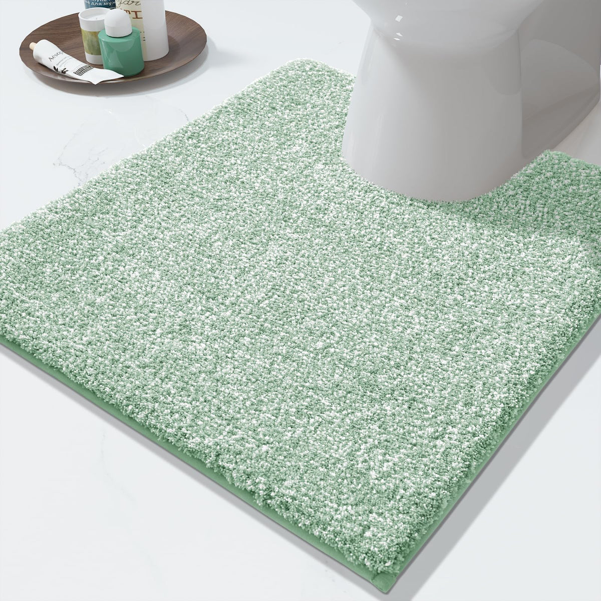 Yimobra Non Slip Machine Washable Bathroom Rug 32x20 Light Blue and White
