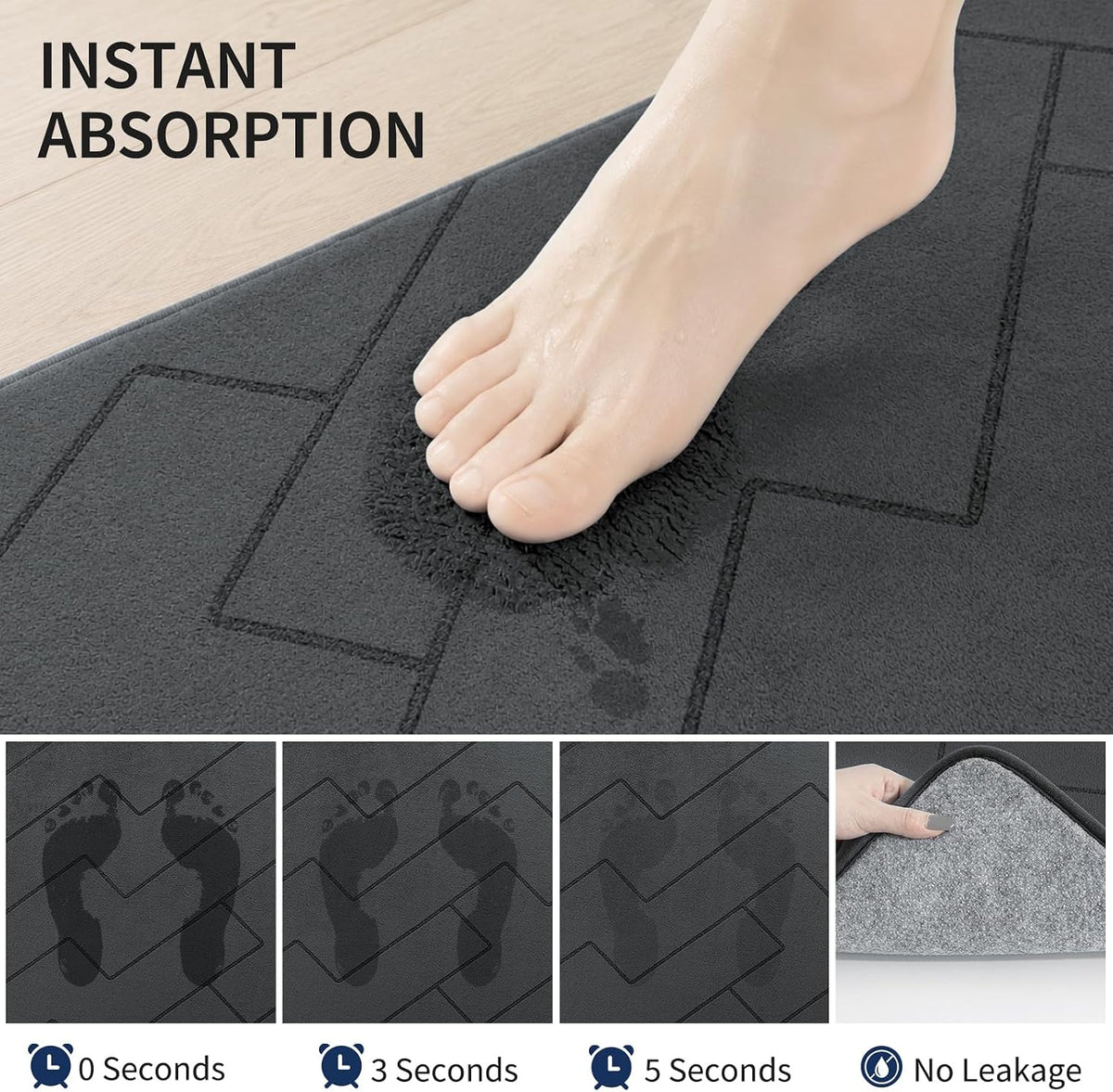 YIHOUSE 3 Piece Bathroom Rug Set - Soft Memory Foam Bath Mat, Dark Grey