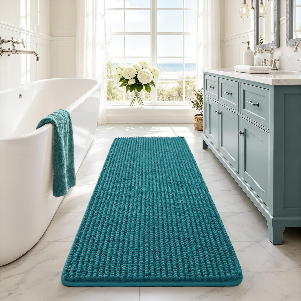 Ophanie Grey Bathroom Rugs 30x20, Soft Chenille Bath Mat, Non Slip Absorbent Quick Dry Light Gray Mats, Machine Washable Thick Small Area Rug Sets,Grip Bathmat for Shower,Toilet,Sink and Indoor Floor