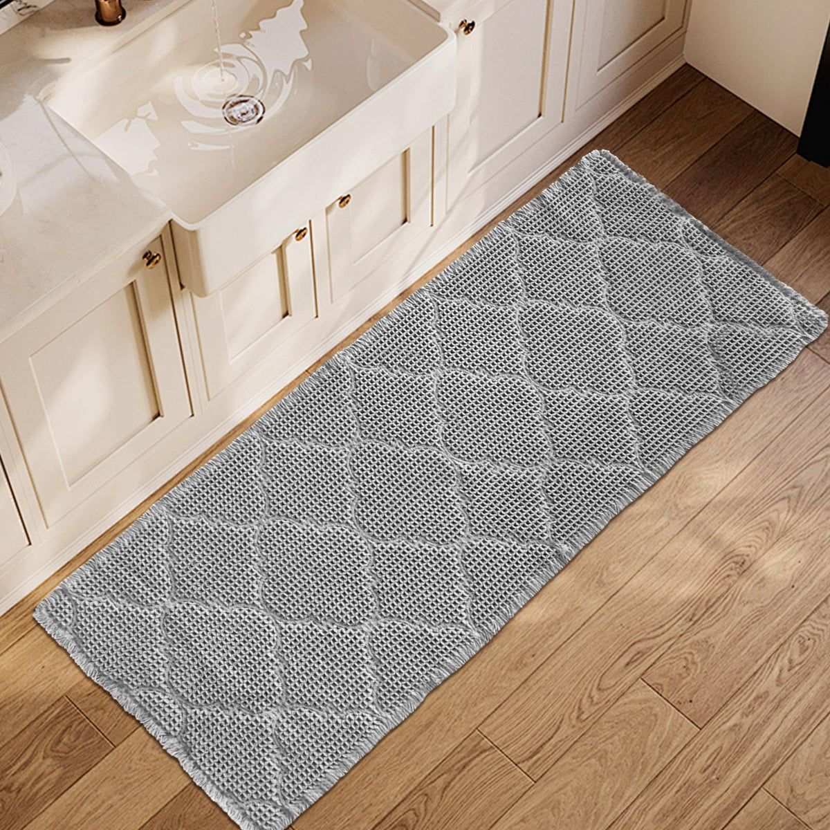 ZALL Waffle Bath Mat,Dark Green Super Absorbent Non Slip Bathroom Rug,17x24inch,Machine Washable Ultra Soft Floor Mats