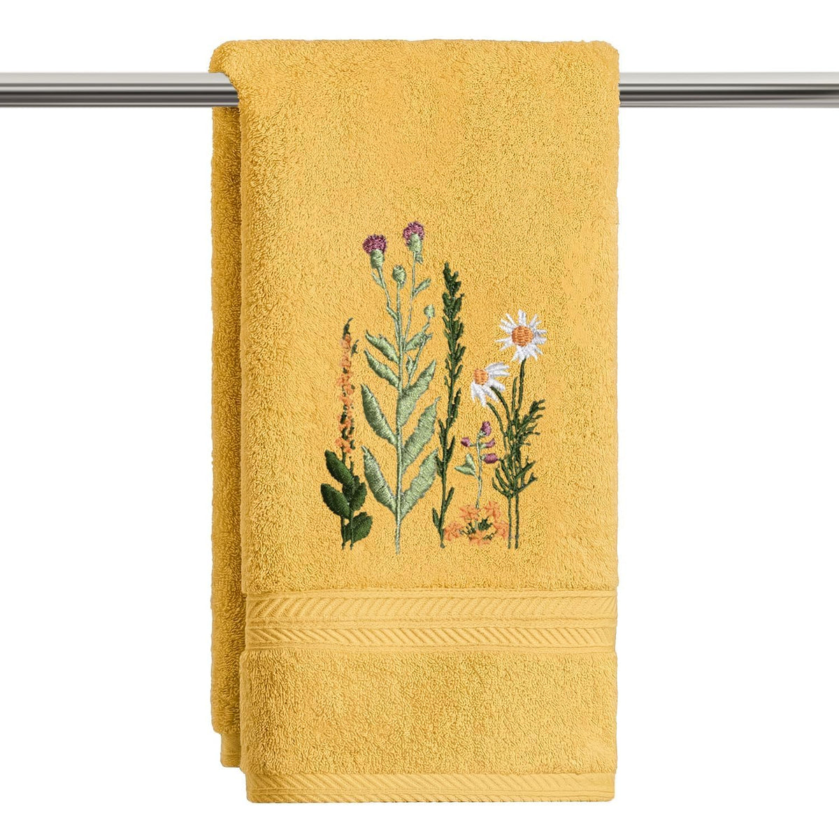 Artoid Mode 2 Pcs Beige Wildflower Floral Embroidered Hand Towels for Bathroom, 100% Cotton Soft Absorbent Farmhouse Decor Towels, 13.7 x 29.5 Inch