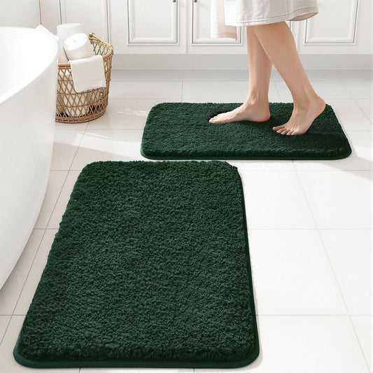 MIULEE Christmas Dark Green Bathroom Rugs Set 2 Piece Small Bath Mats 16x24