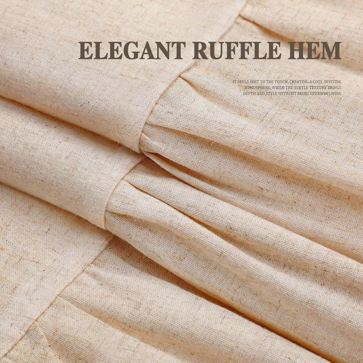 Farmhouse Shower Curtain Ruffle Linen Beige 72" W x 72" L