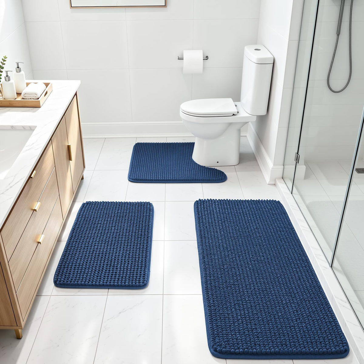 Ophanie Grey Bathroom Rugs 30x20, Soft Chenille Bath Mat, Non Slip Absorbent Quick Dry Light Gray Mats, Machine Washable Thick Small Area Rug Sets,Grip Bathmat for Shower,Toilet,Sink and Indoor Floor