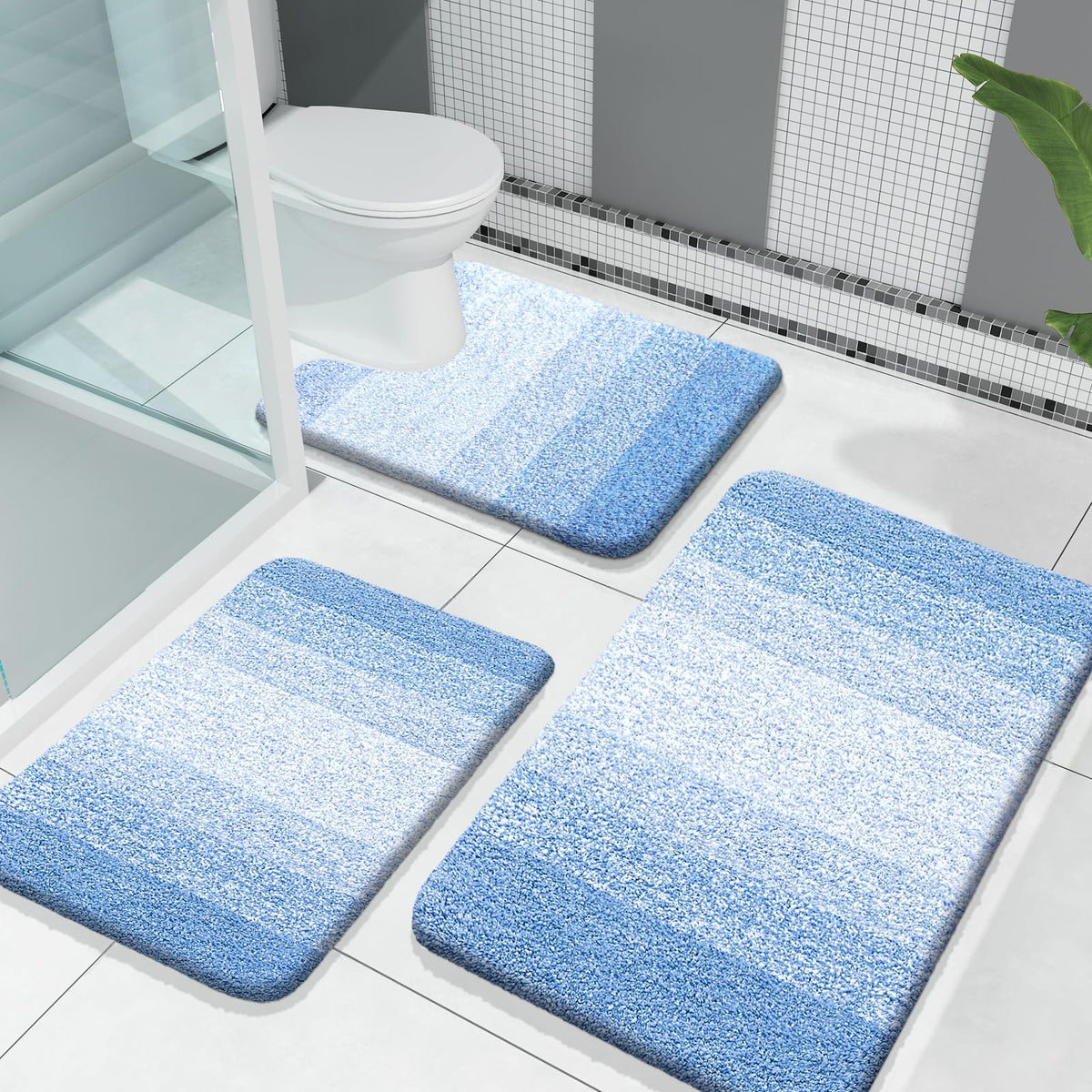 OLANLY Microfiber Bathroom Rugs Sets 3 Piece, Absorbent Bath Mats, Grey
