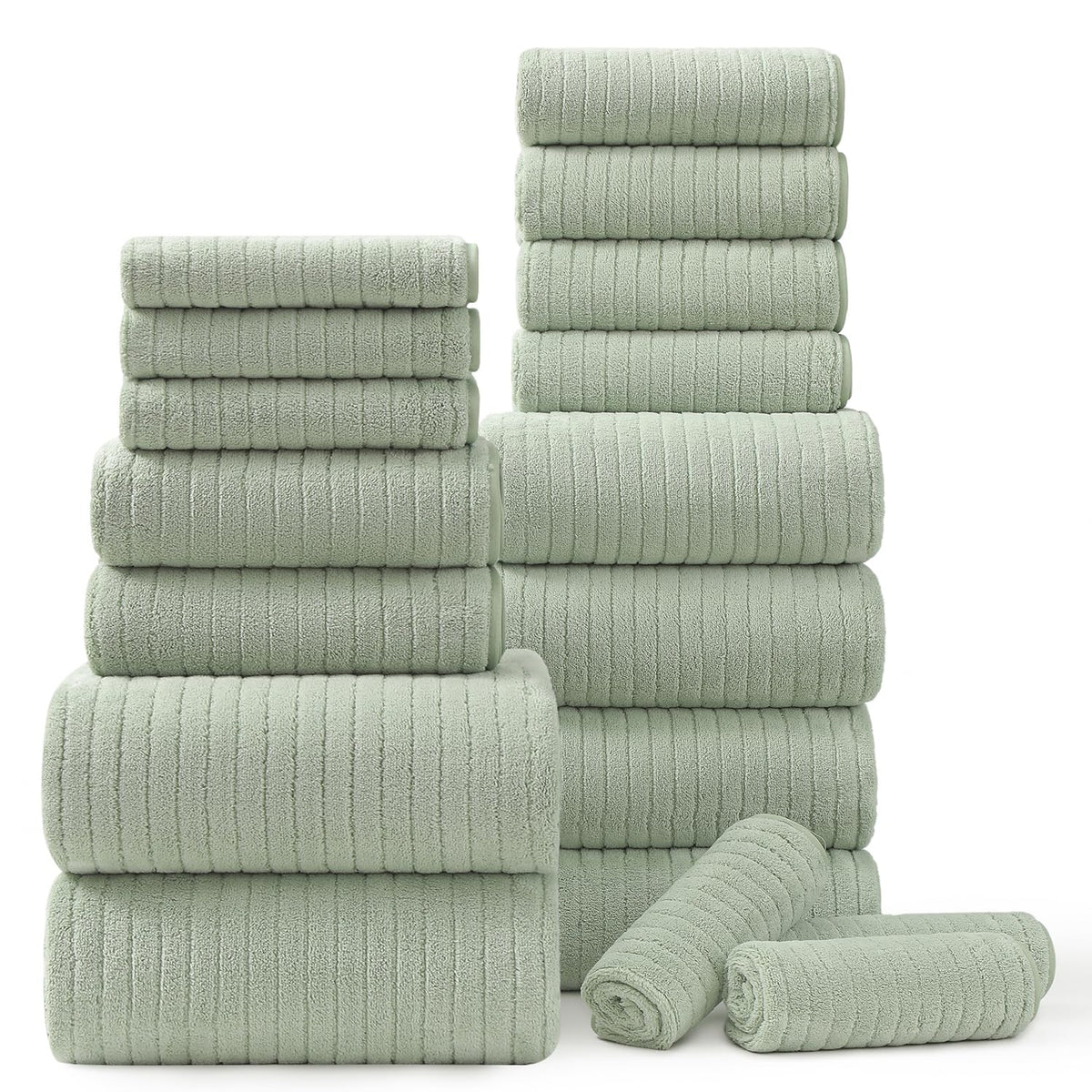 18 Piece Bath Towels Set,Ultra Soft Family Bathroom Towel Set with Hanging Loops-6 Bath Towels,6 Hand Towels,6 Washcloths,Highly Absorbent Quick Dry Shower Towel for Bathroom,Hotel,Spa-Grey Towel Set
