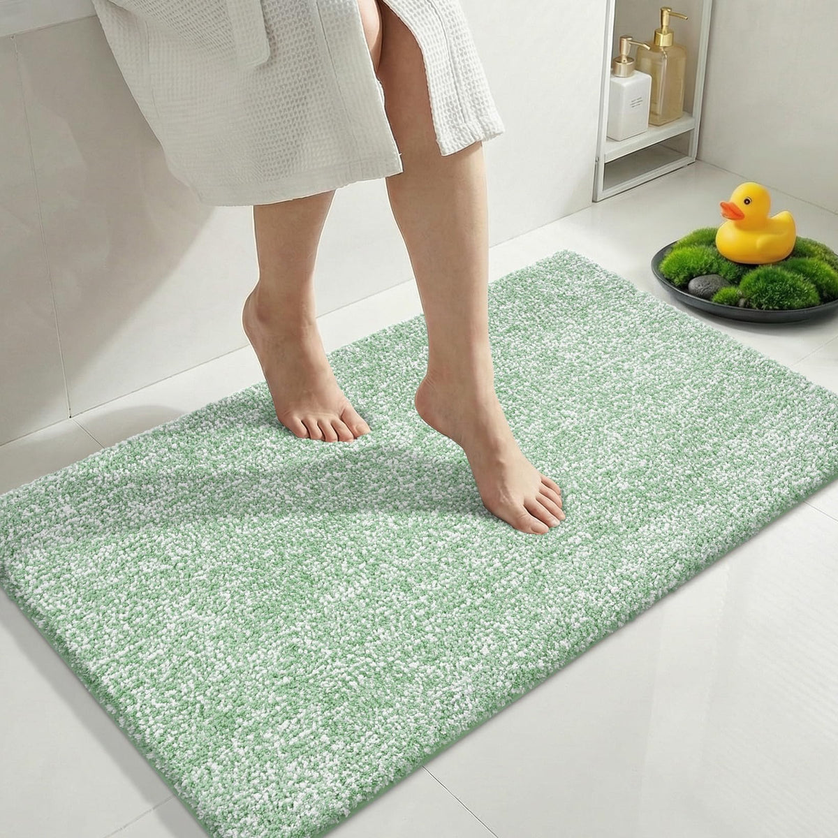 Yimobra Non Slip Machine Washable Bathroom Rug 32x20 Light Blue and White