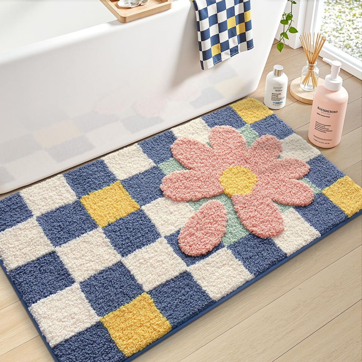 LUMI Square Beach Bathroom Rug 32x32, Soft Absorbent Bath Mat, Non Slip