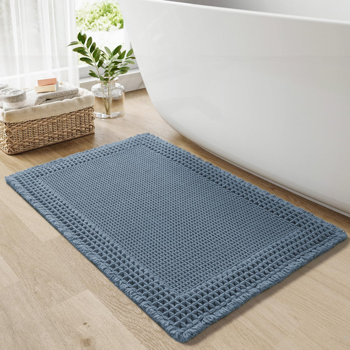 RESARE Waffle Bath Mat for Bathroom, Non Slip Bathroom Rugs 17"x24" Green