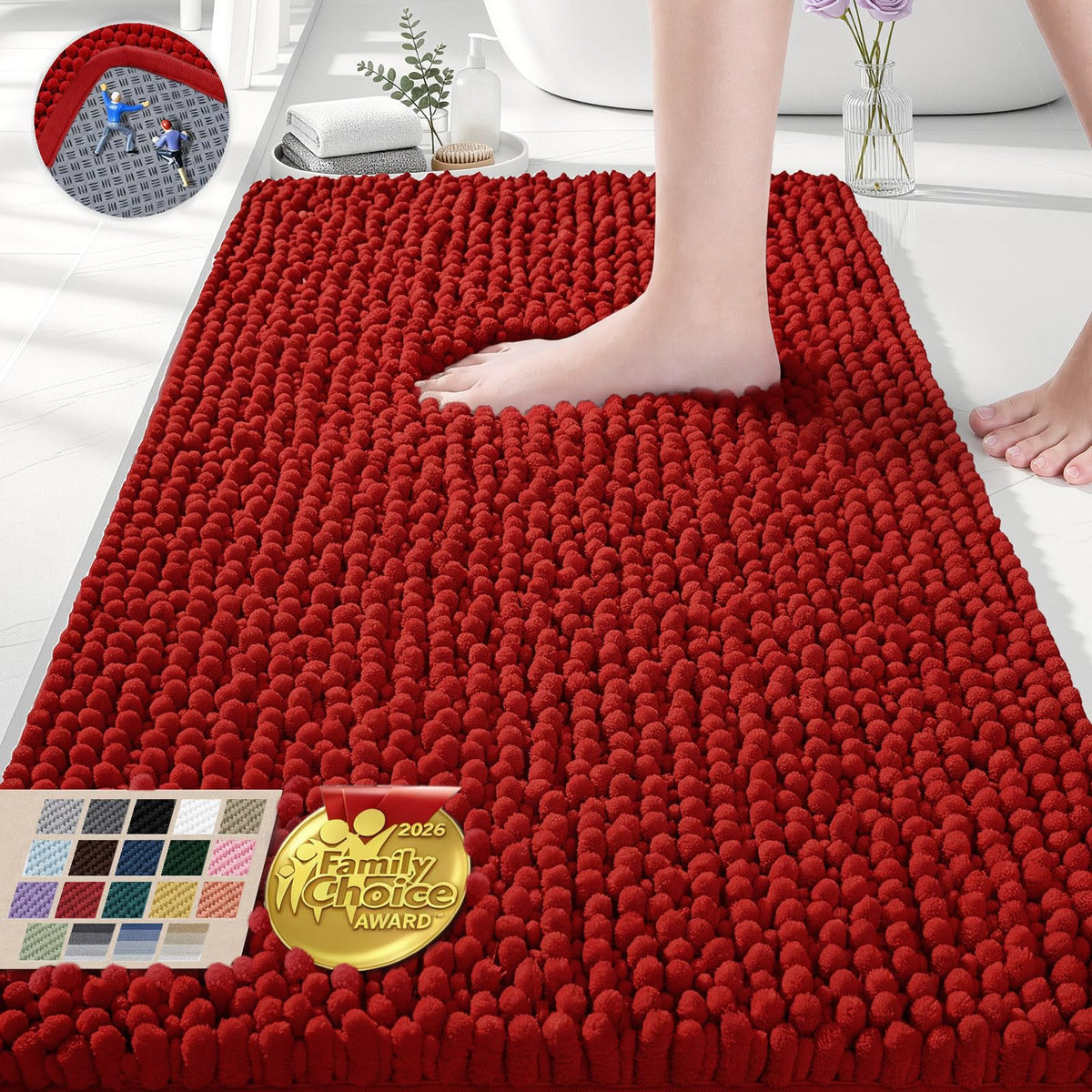 Ophanie Grey Bathroom Rugs 30x20, Soft Chenille Bath Mat, Non Slip Absorbent Quick Dry Light Gray Mats, Machine Washable Thick Small Area Rug Sets,Grip Bathmat for Shower,Toilet,Sink and Indoor Floor