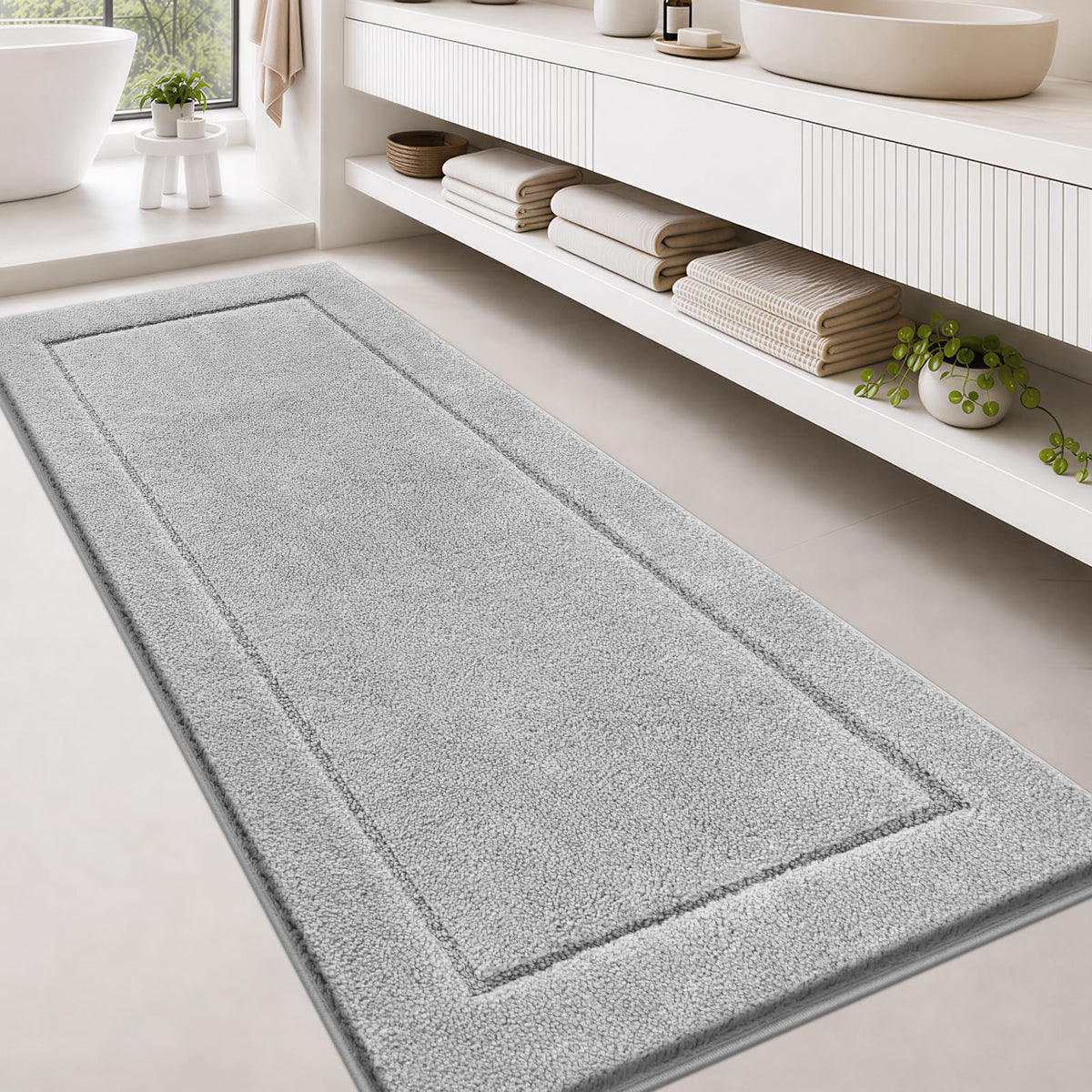 anllugs Bathroom Rugs, Non-Slip Bath Rugs, 24" x 60", Grey