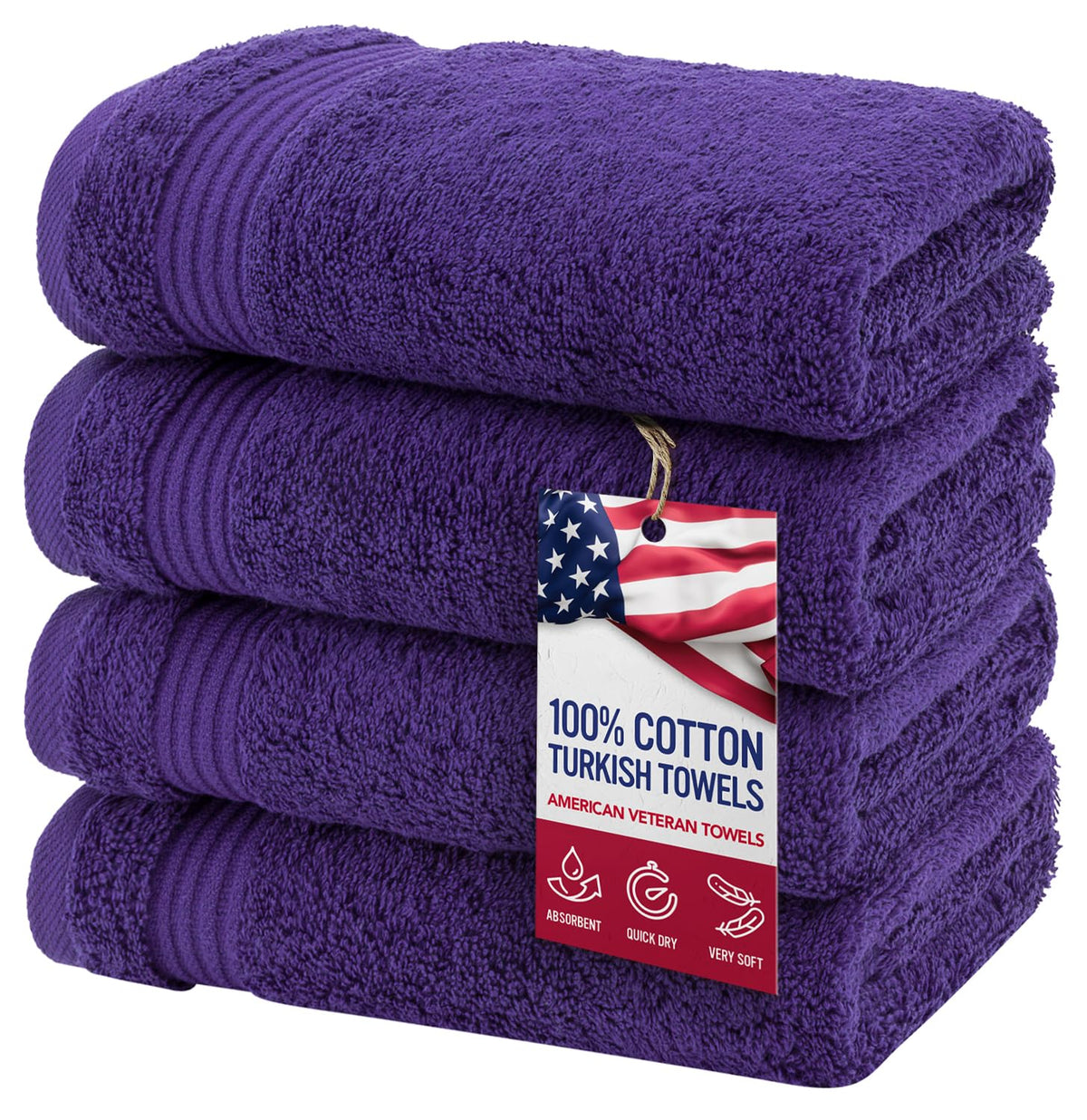 American Veteran Towel, Hand Towels for Bathroom Set of 4, 100% Cotton Turkish Hand Towel Sets, Soft Hand Face Towels, Navy Blue Hand Towels
